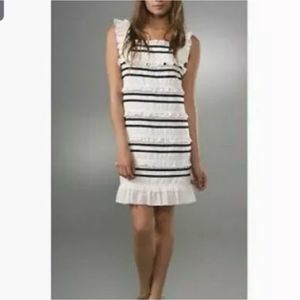 SEE BY CHLOE white eyelet ruffle trim dress w/ black stripes sz 6